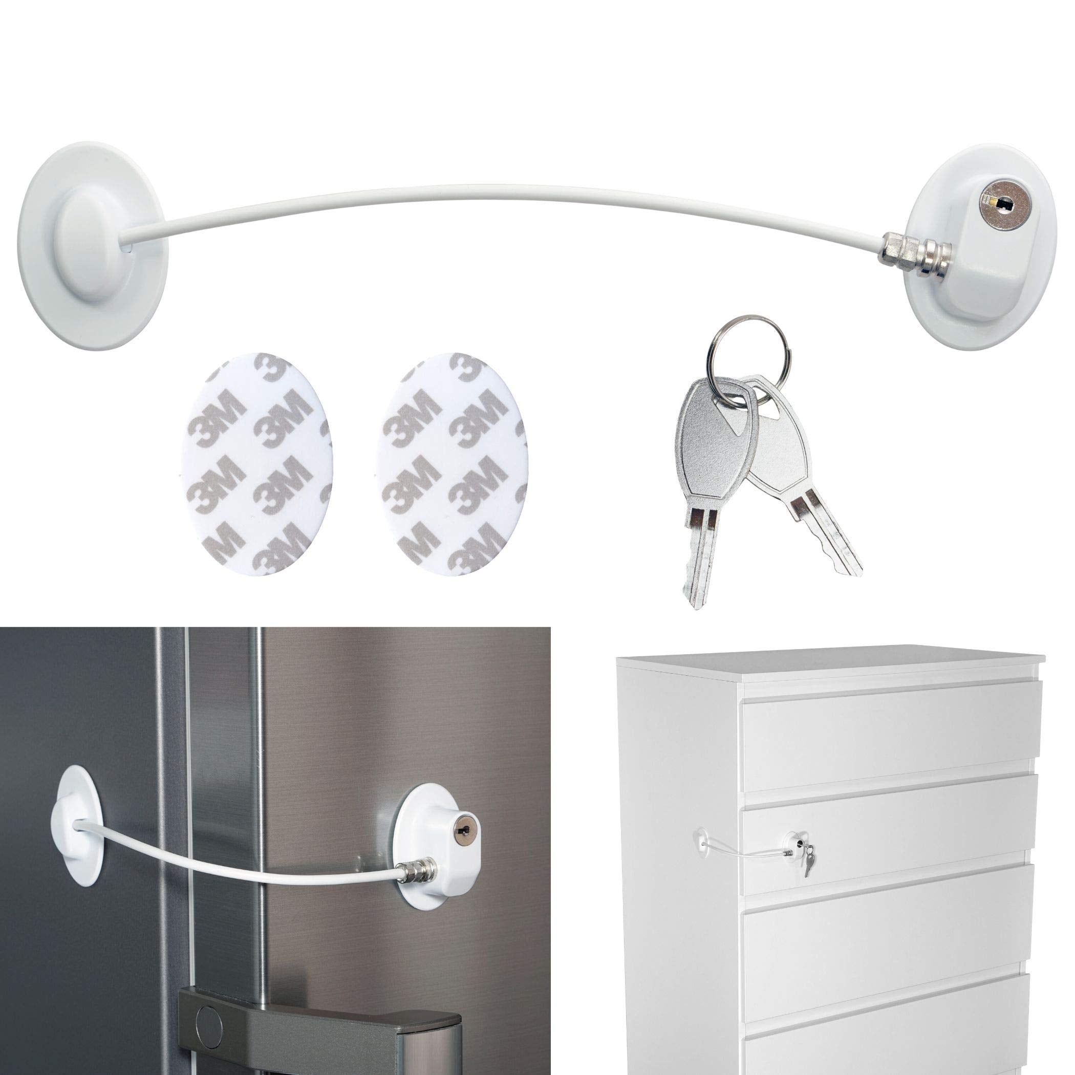 GUSTAVE Safety Door Locks with 2 Keys for Cupboard, Cabinets, Fridge & Freezers, Child Security Locks, Childproof Your House, with Adhesive, Residue-Free, White GUSTAVE Safety Door Locks with 2 Keys for Cupboard, Cabinets, Fridge & Freezers, Child Security Locks, Childproof Your House, with Adhesive, Residue-Free, White